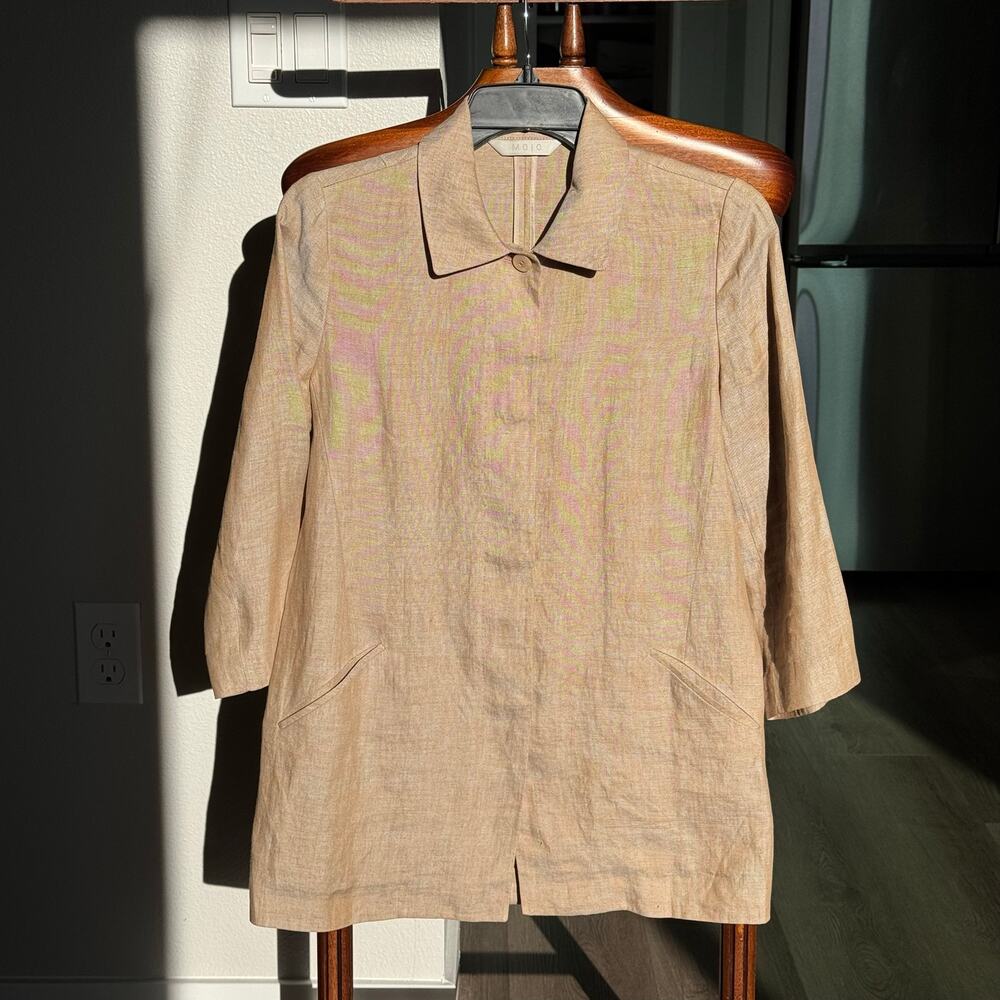 MOJO 100% Linen Jacket Blazer Beige Hidden Button Front Minimalist Korea M